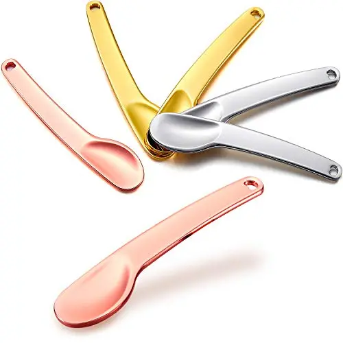 6 Stück Mini Gebogene Metall Kosmetik Spatel Metall Make-up Spatel Applikator Beauty Schöpflöffel für Damen Mädchen zum Mischen und Probieren von Make-up