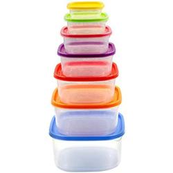 uirend Square Crisper Boxes - 7PCS Storage Jars Rainbow Coloured Plastic Tubs Microwave Freezer Box Ideal for Lunches and Meal Prep