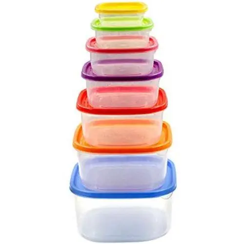 uirend Square Crisper Boxes - 7PCS Storage Jars Rainbow Coloured Plastic Tubs Microwave Freezer Box Ideal for Lunches and Meal Prep uirend Square Crisper Boxes - 7PCS Storage Jars Rainbow Coloured Plastic Tubs Microwave Freezer Box Ideal for Lunches and Meal Prep