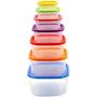 uirend Square Crisper Boxes - 7PCS Storage Jars Rainbow Coloured Plastic Tubs Microwave Freezer Box Ideal for Lunches and Meal Prep