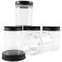 Novelinks 8 Ounce Clear Plastic Jars with Black Lids - Refillable Round Clear Containers Clear Jars Storage Containers for Kitchen & Household Storage - BPA Free (16 Pack)