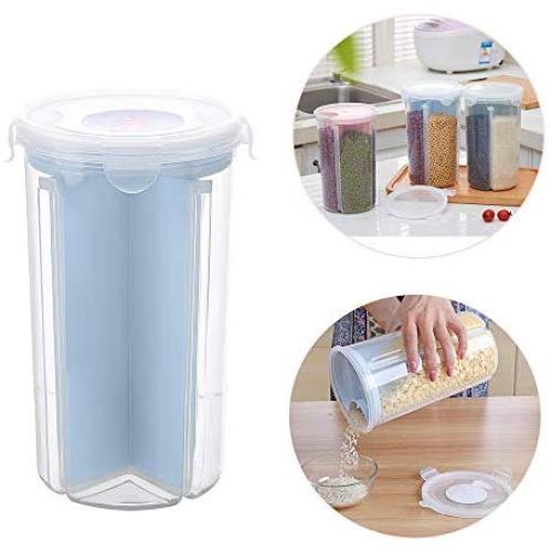 Airtight Cereal Containers Dry Food Storage Containers with lock lid BPA Free 4 Detachable Divider Large Capacity Seal Durable Easy Pour Out for Rice Beans Coffee Nut Sugar Spices Pet Food (Blue)