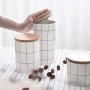 TNKML Ceramic Spice Jar Storage Jar With Bamboo Cover Spice Pot Seasoning Container Sugar Can Salter Grid Spice Jar Kitchenware -B