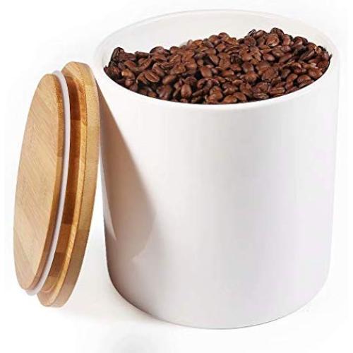 77L Food Storage Canister - Ceramic Food Storage Canister with Airtight Wooden Lid, 82.09 FL OZ (2430 ML) White Food Storage Jar for Home and Kitchen Serving for Coffee, Sugar, Tea, Flour and More