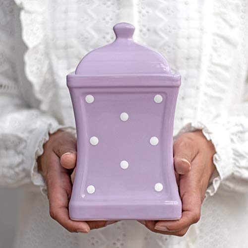 City to Cottage Handmade Violet and White Polka Dot Large Ceramic 31.5oz/900ml Kitchen Storage Jar with Lid | Pottery Canister, Cookie Jar, Housewarming Gift