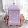 Bocal en céramique artisanal violet et blanc motifs pois 900ml / 31.5oz avec couvercle | Bocal de cuisine, bocal à biscuits, cadeau d’amitié.