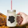 Black Sporting Lucas Terrier Silhouette Frosted Glass Mason Jar With Straw