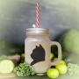 Black American Shorthair Cat Head Silhouette Frosted Glass Mason Jar With Straw