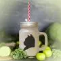 Soft Pink American Shorthair Cat Head Silhouette Frosted Glass Mason Jar With Straw