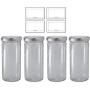 8 oz Clear Thick Glass Tall Paragon Airtight Jar with Silver Metal Cap (4 pack) + Labels for Hot and Cold Fill