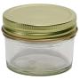 North Mountain Supply 4 Ounce Glass Regular Mouth Mason Canning Jars - with Gold Metal Safety Button Lids - Case of 12