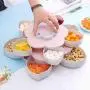 2-Schichtiger Bloom Rotating Snack Box mit Blumenmuster, Süßigkeiten- und Lebensmittellagerbox, Schmuckorganizer, Blütenform, Obstschale, Snack-Lagerbehälter, für Wohnzimmer, Süßigkeiten-Schale (Blau)