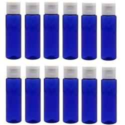 12Pcs 30ml/1oz Empty Plastic Bottle with White Flip Cap Portable Travel Bottle Dispenser Makeup Toiletry Cosmetic Sample Containers Vial Jar For Essential Oil Toner Lotion Shampoo Body Wash (Blue)