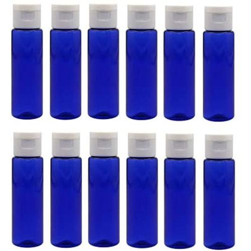 12Pcs 30ml/1oz Empty Plastic Bottle with White Flip Cap Portable Travel Bottle Dispenser Makeup Toiletry Cosmetic Sample Containers Vial Jar For Essential Oil Toner Lotion Shampoo Body Wash (Blue)