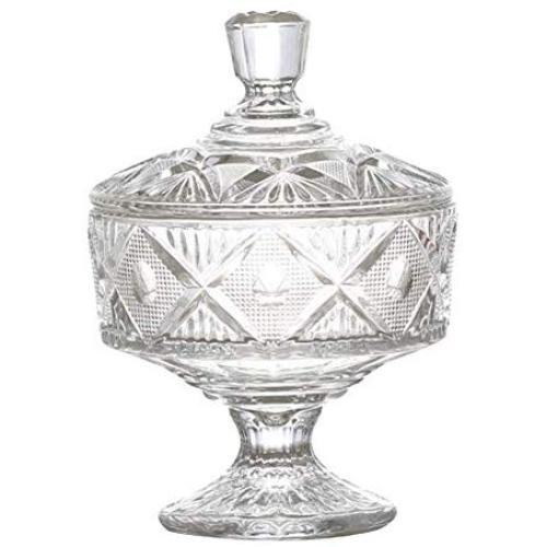 Crystal Candy Jar with Lid Exquisite Glass Covered Storage Jar Embossed Pattern Candy Dish Box (Diameter 12.5 cm)