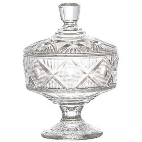Crystal Candy Jar with Lid Exquisite Glass Covered Storage Jar Embossed Pattern Candy Dish Box (Diameter 12.5 cm) Crystal Candy Jar with Lid Exquisite Glass Covered Storage Jar Embossed Pattern Candy Dish Box (Diameter 12.5 cm)