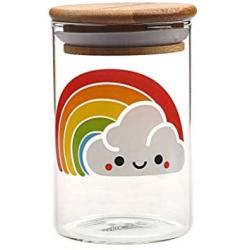 Rainbow Smell Proof Storage glass Container, Air Tight Moisture Proof Pop Top Glass Jar with Bamboo lid