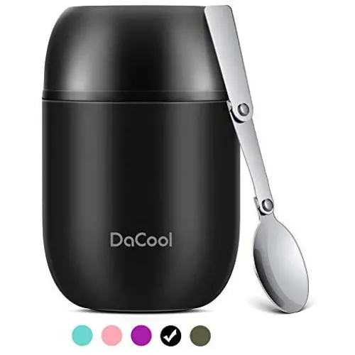 Insulated Lunch Container DaCool Hot Food Jar 16 oz Stainless Steel Vacuum Bento Lunch Box for Kids Adult with Spoon Leak Proof Hot Cold Food for School Office Picnic Travel Outdoors - Black Insulated Lunch Container DaCool Hot Food Jar 16 oz Stainless Steel Vacuum Bento Lunch Box for Kids Adult with Spoon Leak Proof Hot Cold Food for School Office Picnic Travel Outdoors - Black
