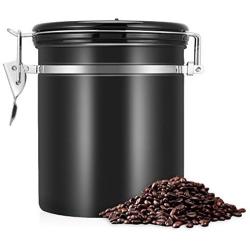 Steel Coffee Storage Canister,Airtight Coffee Container 16oz Capacity Coffee Beans Gound Coffee Storage Canister with CO2 Valve Fresher for Longer to Storage Coffee, Gounds,Nuts,Sugar (Black Color)