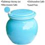 Cottage Creek Honey Dispenser Porcelain Honey Jar With Lid/Wooden Dipper Included With Honey Pot Holds 15 Ounces Of Honey [Blue]