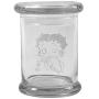 Clear 8 oz Glass Herb Stash Jar and Lid with Betty Boop Logo from Smoke Promos