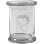 Clear 8 oz Glass Herb Stash Jar and Lid with Betty Boop Logo from Smoke Promos Clear 8 oz Glass Herb Stash Jar and Lid with Betty Boop Logo from Smoke Promos