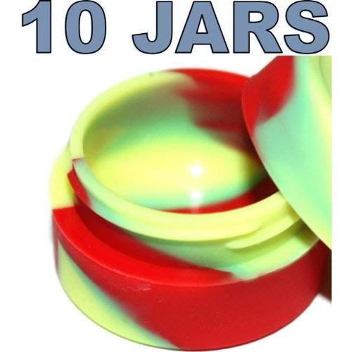 10 x Non-stick Jar Storage Silicone Concentrate Container Matte outside & Shiny round inside food grade Rasta Color w/ TitanOwl Wax Tool non stick Heat resistant