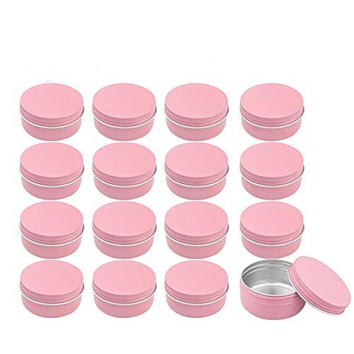 Healthcom 12 Pack 5 Oz Round Aluminum Tin Cans Screw Top Metal Steel Tins 150ml Lip Balm Tin Jars Cosmetic Containers Sample Favors Tins Food Storage Organization for Tea Salve Spice Candies(Pink)