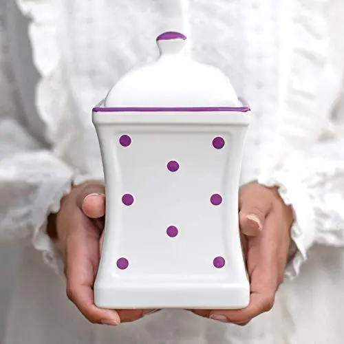 City to Cottage Handmade White and Purple Polka Dot Large Ceramic 31.5oz/900ml Kitchen Storage Jar with Lid | Pottery Canister, Cookie Jar, Housewarming Gift City to Cottage Handmade White and Purple Polka Dot Large Ceramic 31.5oz/900ml Kitchen Storage Jar with Lid | Pottery Canister, Cookie Jar, Housewarming Gift