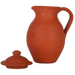 Handmade Earthen Clay Water Jug with Lid - Milk Water Jug Carafes Pitcher Table Top Kitchen Storage Eco Friendly Containers Pots Drinkware