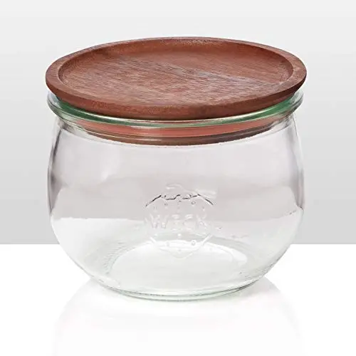 Weck 1/2 Liter 944 Tulpenbehälter mit Holzlidsatz, 6er-Pack