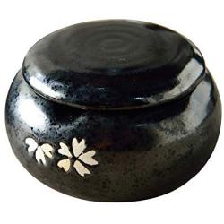 Japanese Vintage Matte Cherry Blossom Ceramic Sugar Bowl Salt Spice Pot Pepper Storage Jar Seasoning Pot Container Condiment Box with Lid for Home Kitchen, Black