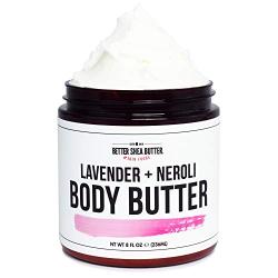 Lavender Neroli Whipped Body Butter for Dry Skin - Intense 24-Hour Hydrating Cream with Shea Butter - Scented with 100% Pure Essential Oils - Paraben Free, Non Greasy, No Synthetic Fragrances - 8 oz