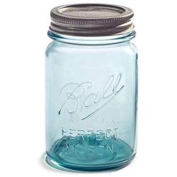 Ball Mason Jars 16 oz Regular Mouth Turquoise Colored Glass Bundle with Non Slip Jar Opener- Set of 2 Pint Size Mason Jars - Canning Glass Jars with Lids