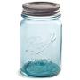 Ball Mason Jars 16 oz Regular Mouth Turquoise Colored Glass Bundle with Non Slip Jar Opener- Set of 4 Pint Size Mason Jars - Canning Glass Jars with Lids