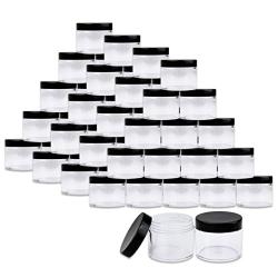 Beauticom 2 oz./ 60 Grams/ 60 ML (Quantity: 36 Packs) Thick Wall Round Clear Plastic LEAK-PROOF Jars Container with BLACK Lids for Cosmetic, Lip Balm, Lip Gloss, Creams, Lotions, Liquid