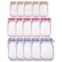 YAIKOAI 15 Pieces Mason Jar Zipper Bag Reusable Airtight Seal Food Storage Bags Snack Tea Sandwich Candy Ziplock Bags for Travel Camping Picnic-S+M+L