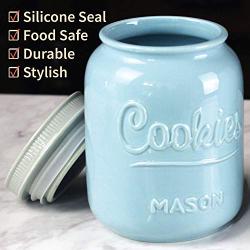 Mason Cookie Jar With Lid - Large Airtight Ceramic Kitchen Canister - Vintage Farmhouse Storage Jars with Lids - Rustic Decorative Air Tight Container For Cookies, Cracker, and Other Snacks (Blue)