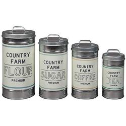 Barnyard Designs Decorative Nesting Kitchen Canisters with Lids Galvanized Metal Rustic Vintage Farmhouse Country Decor for Flour Sugar Coffee Tea Storage (Set of 4) (Largest is 5.5” x 11.25” H)