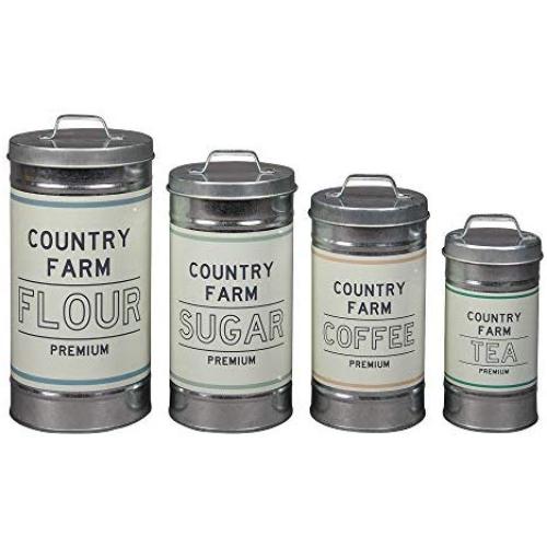 Barnyard Designs Dekorative Stapelbare Küchenbehälter mit Deckeln, Verzinkter Metall, Rustikal, Vintage, Farmhaus, Landhaus Dekor für Mehl, Zucker, Kaffee, Tee Aufbewahrung (Set von 4) (Der größte ist 5,5” x 11,25” H)