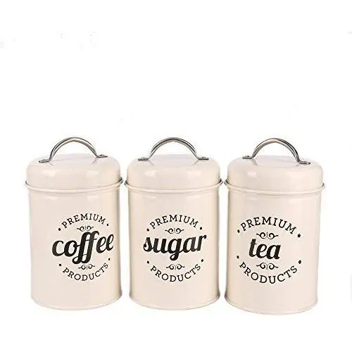 Hot Sale X021B Lvory White Set of 3 Metal Food Storage Tin Canister/Jar with Lid Hot Sale X021B Lvory White Set of 3 Metal Food Storage Tin Canister/Jar with Lid