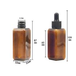 6PCS 50ML 1.7OZ Brown Empty Square Plastic Dropper Bottles with Pipette and Black Cap Essential Oil Storage Holder Refillable Portable Cosmetic Container Small Sample Jar for Travel Daily Life