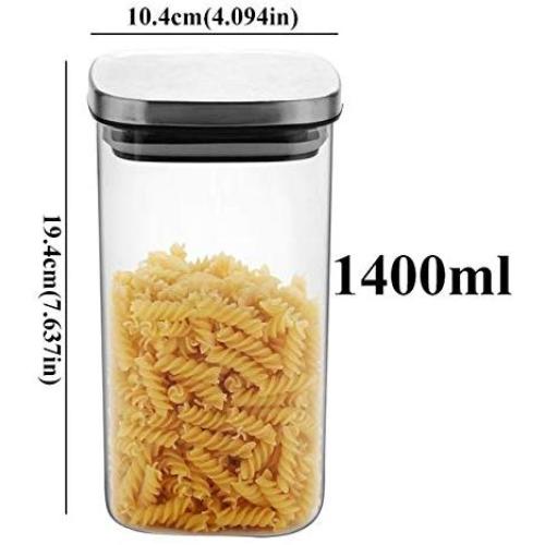 Glass Food Storage Containers With Locking Lids - Square Glass Jars With Stainless Steel Lid For Spices Bulk Products Tea Coffee Container Set Sealed Cans Storage Box Canister