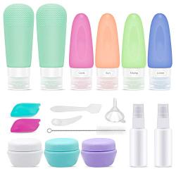 Silicone Travel Bottles 17 Pcs TSA Approved BPA Free Travel Containers Food-grade Spray Bottles Cream Jars for Shampoo Leak-proof Cosmetic Toiletry Travel Containers with Brush Tag