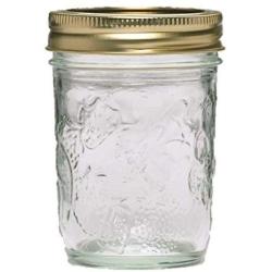 Ball 40801 Golden Harvest Mason Regular Mouth 8oz Jelly Jar Vintage Fruit Design, RM 8 Oz, Clear Pack of 36