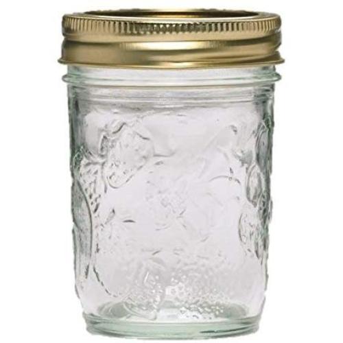 Ball 40801 Golden Harvest Mason Regular Mouth 8oz Jelly Jar Vintage Fruit Design, RM 8 Oz, Clear Pack of 36