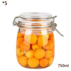 Kitchen Food Storage Jar Airtight Food Storage Storage Jar 5 Round Lead-Free Glass Spice Bottles With Transparent Glass Lids Stainless Steel Buckle Airtight Dry Food Storage Spice Container Set