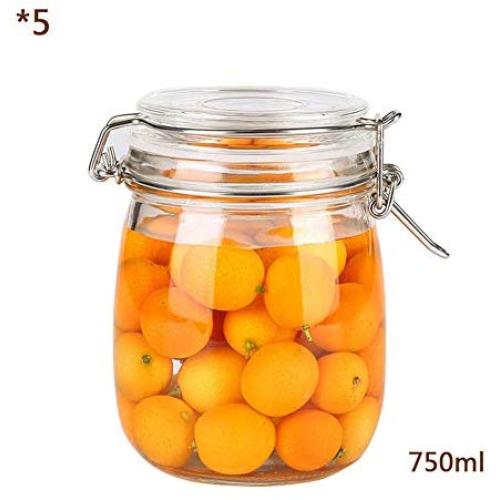 Kitchen Food Storage Jar Airtight Food Storage Storage Jar 5 Round Lead-Free Glass Spice Bottles With Transparent Glass Lids Stainless Steel Buckle Airtight Dry Food Storage Spice Container Set