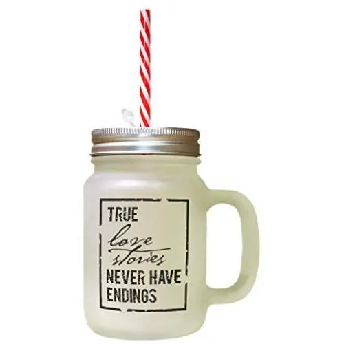 Schwarze wahre Liebesgeschichten haben keine Enden – Frostglas-Mason-Jar mit Strohstrohhalme
