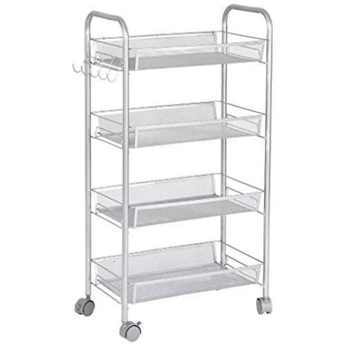 Lookvv 4-Tier Rolling Cart with Shelves Metal Rolling Basket Stand Mobile Storage Organizer Kitchen & Bathroom